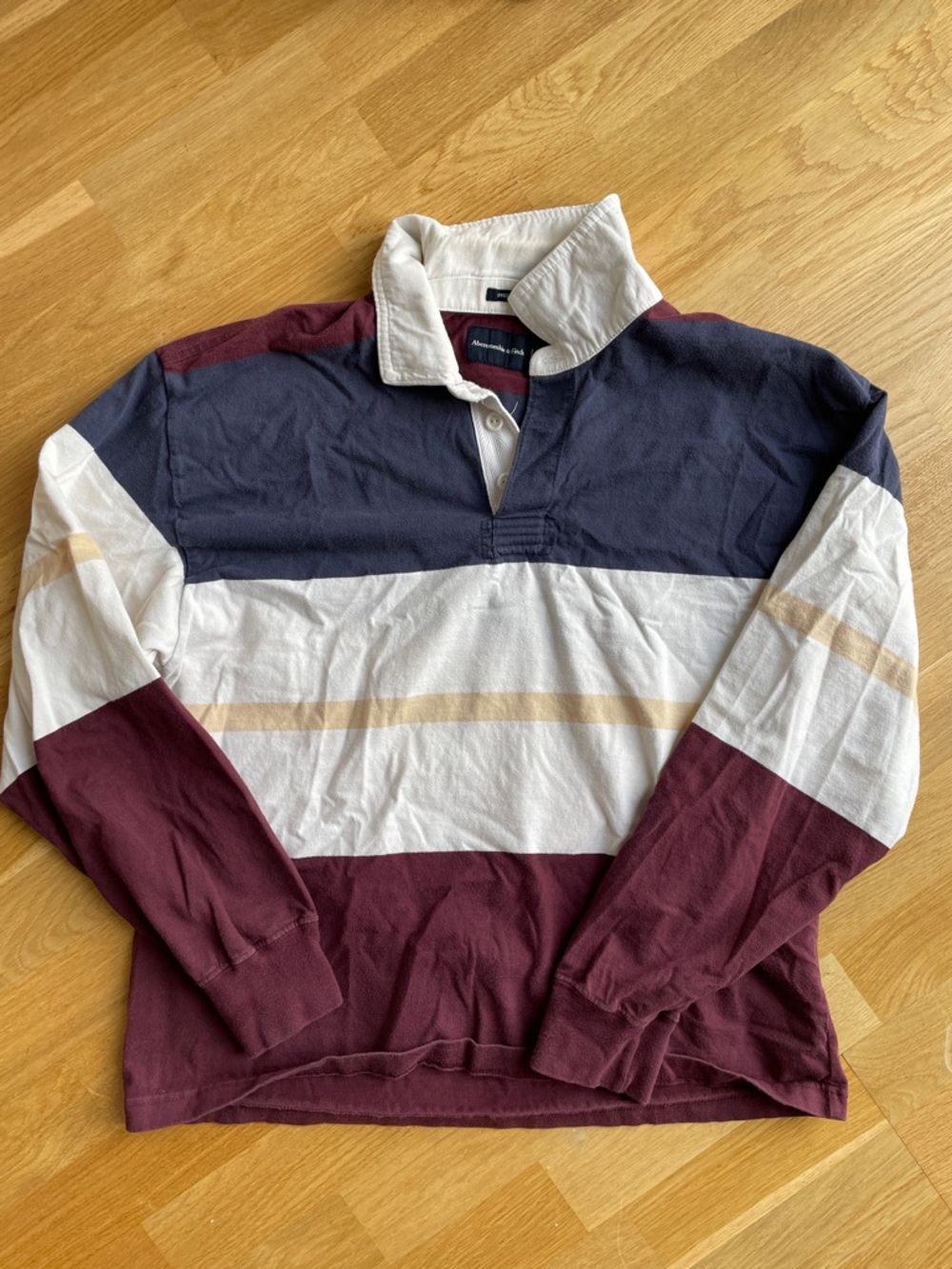 Abercrombie & Fitch White Collared Rugby Shirt with Navy and Burgundy Panels